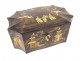 Tea box lacquered wood gilded Chinese characters pagodas garden China 19th century