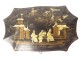 Tea box lacquered wood gilded Chinese characters pagodas garden China 19th century