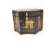 Tea box lacquered wood gilded Chinese characters pagodas garden China 19th century