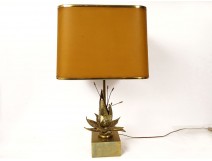 Maison Charles lamp, gilded bronze, exotic flower, 20th century design lampshade