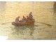 Watercolor seascape Louis Timmermans fishing boats Concarneau port 19th
