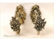 Pair of curtain tiebacks bronze Flowers Foliage 19th