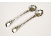 Pair of salt spoons, silver plated, signed Christofle twentieth