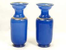 Pair of blue opaline vases with gilding, Napoleon III nineteenth