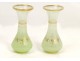 Pair green opaline vases with gilt decoration and plant, when Charles X, XIX