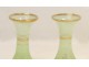 Pair green opaline vases with gilt decoration and plant, when Charles X, XIX