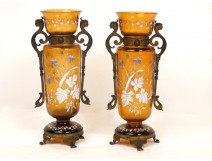 Pair of enamelled glass vases and bronze mount, Napoleon III nineteenth