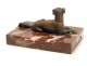 Bronze sculpture hunting dog with red marble base, twentieth