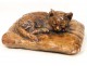 Terracotta sculpture, Cat on a cushion, signed Marguerite Monot twentieth