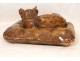 Terracotta sculpture, Cat on a cushion, signed Marguerite Monot twentieth