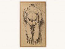 Study Drawing Nude Man Model Painter Laigneau Villeneuve 20th