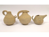 Lot 3 Pitchers Vases Pottery Stoneware Vintage Design Lodereau 1970