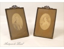 Pair Brass Frames Photo Holder Gold 19th