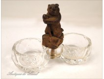 Saleron Carved Wood Black Forest Bear Crystal 19th