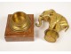 Stamp gilt bronze sculpture of an elephant with red marble base, nineteenth