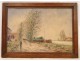 Charcoal pastel painting, Landscape with barges, boatmen and towpath, signed E. Febvre, twentieth