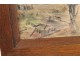 Charcoal pastel painting, Landscape with barges, boatmen and towpath, signed E. Febvre, twentieth