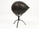 Coconut carved, decorated with ship, stand, wrought iron, nineteenth