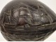 Coconut carved, decorated with ship, stand, wrought iron, nineteenth