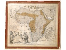 Watercolor engraving, map of Africa with native and animal Probst eighteenth