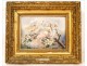 Painting on porcelain, portrait of woman with cherubs, in gilt frame, Napoleon III nineteenth