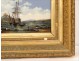 Painting under glass with pearl set, Seascape with boats, nineteenth