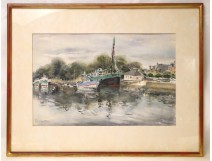 Watercolor of boats in the port of Vannes, Paul Perraudin, twentieth