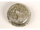 Pill box in silver or plated metal, decorated with bamboo and reeds, Art Nouveau, nineteenth