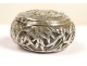 Pill box in silver or plated metal, decorated with bamboo and reeds, Art Nouveau, nineteenth