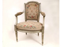 Office chair Louis XVI lacquered wood carved eighteenth