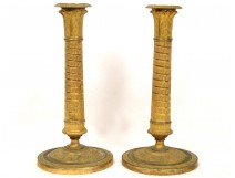 Pair of ormolu Candlesticks, decorated with palmettes and Corinthian, when the First Empire, XIX