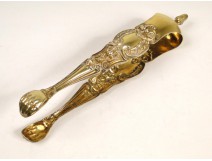 Sugar tongs sterling silver vermeil, punch Minerva, decorated with shells, Napoleon III nineteenth