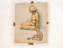 Naked Woman Drawings Watercolor Study Model Laigneau Villeneuve