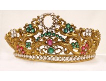 Crown, tiara or Virgin statue, golden brass and rhinestone, nineteenth