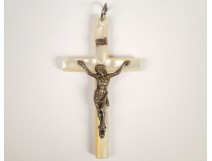 Cross crucifix pendant, pearl and silver, XIXth