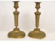 Pair of candlesticks candlesticks Louis XVI gilt bronze eighteenth