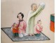 Chinese painting on rice paper, meal scene of a couple with children nineteenth