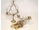 Pair of candlesticks with tassels, gilt bronze and crystal nineteenth