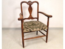 Provencal chair carved walnut, tapestry dots, XIX