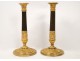 Pair of candlesticks Empire bronze cherubs heads and fruit nineteenth