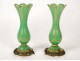 Pair green opaline vases and gilded bronze Charles X nineteenth