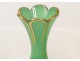 Pair green opaline vases and gilded bronze Charles X nineteenth