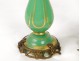 Pair green opaline vases and gilded bronze Charles X nineteenth