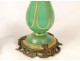 Pair green opaline vases and gilded bronze Charles X nineteenth