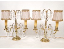 Pair of candlesticks with tassels, gilt bronze and crystal nineteenth