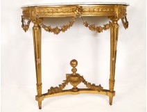 Console Louis XVI carved gilt and marble, flowers, XVIII