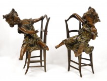 Pair of bookends, decor girls and chat chairs, XIX