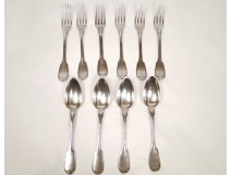 Lot covered silver spoons forks Minerva monogram, 758gr nineteenth