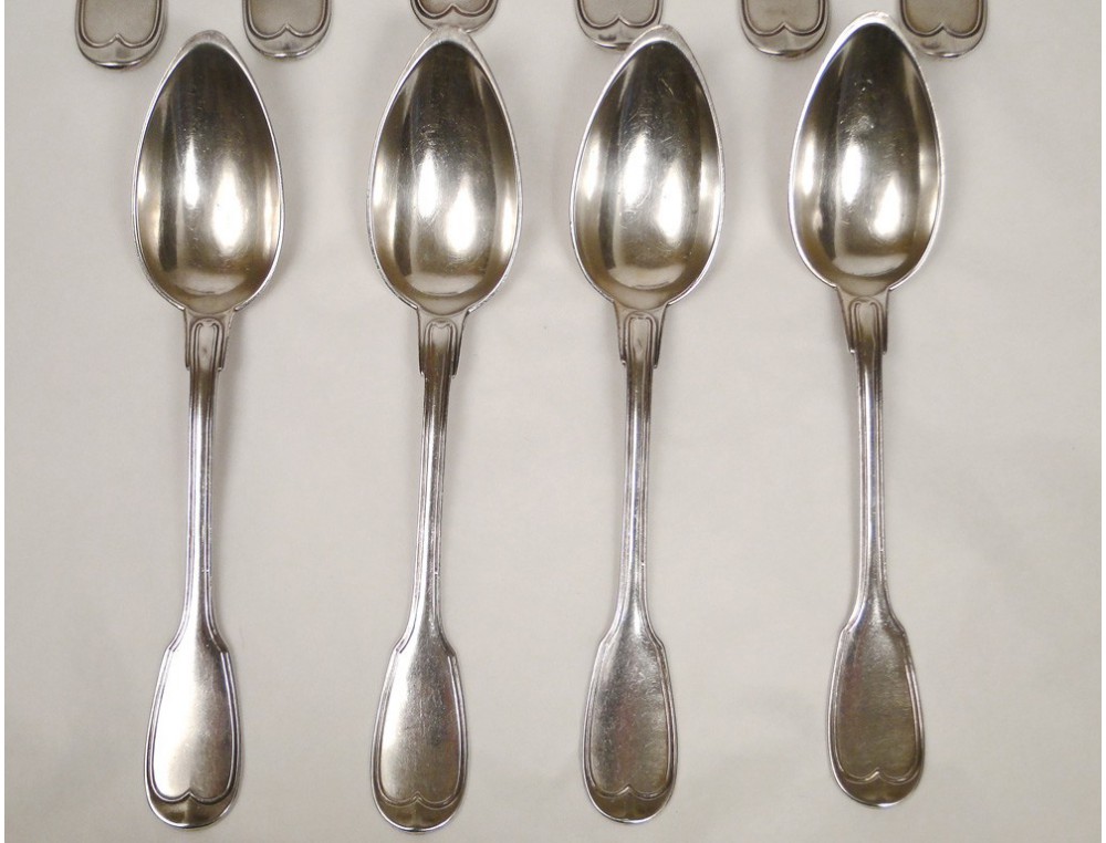 Lot covered silver spoons forks Minerva monogram, 758gr nineteenth