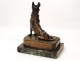 sculpture in bronze and marble wolf dog malinois signed Mauroy twentieth century